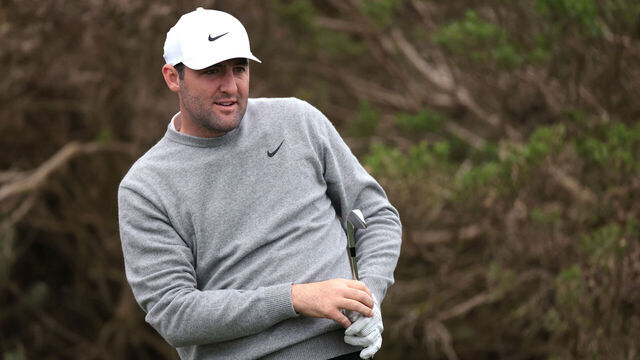 PEBBLE BEACH, CALIFORNIA - JANUARY 29: Scottie Scheffler of the United States watches his shot from the fifth tee prior to the AT&T Pebble Beach Pro-Am 2025 at Spyglass Hill Golf Course on January 29, 2025 in Pebble Beach, California.