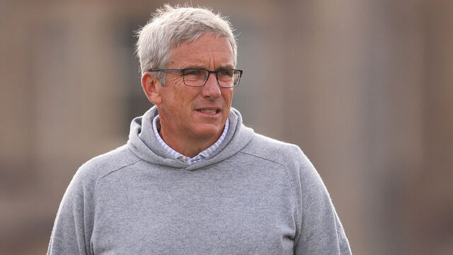 ST ANDREWS, SCOTLAND - OCTOBER 05: Jay Monahan, Commissioner of the PGA Tour looks across the first green during day three of the Alfred Dunhill Links Championship 2024 at the Old Course at St Andrews on October 05, 2024 in St Andrews, Scotland.