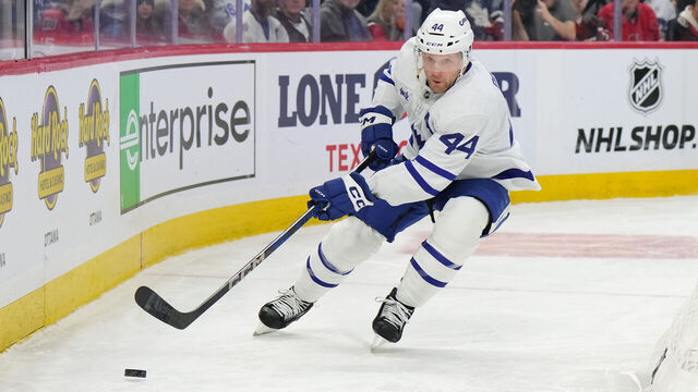 OTTAWA, CANADA - JANUARY 25: Morgan Rielly #44 of the Toronto Maple Leafs skates against the Ottawa Senators at Canadian Tire Centre on January 25, 2025 in Ottawa, Ontario, Canada.