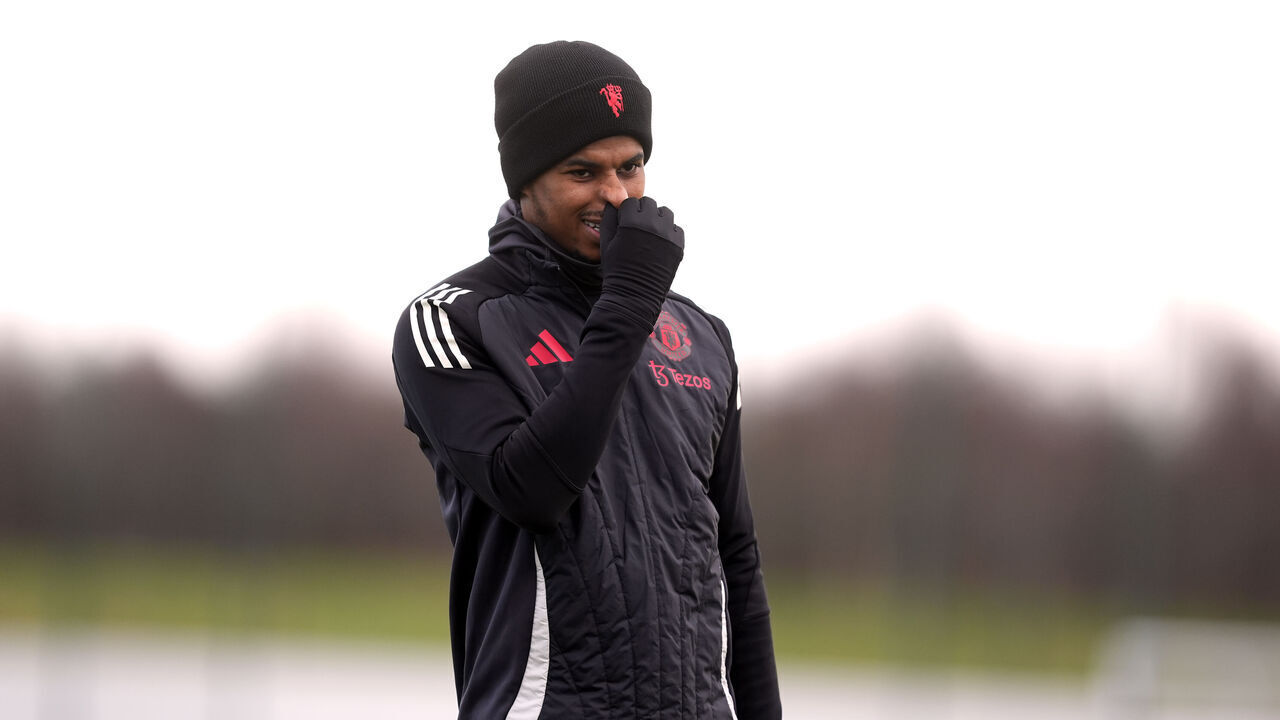 Manchester United's Marcus Rashford during a training session at the Trafford Training Centre, Carrington, Manchester. Picture date: Wednesday January 29, 2025.