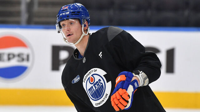 EDMONTON, CANADA - JANUARY 20: John Klingberg #36 of the Edmonton Oilers practices for the first time with his new team at Rogers Place on January 20, 2025, in Edmonton, Alberta, Canada.