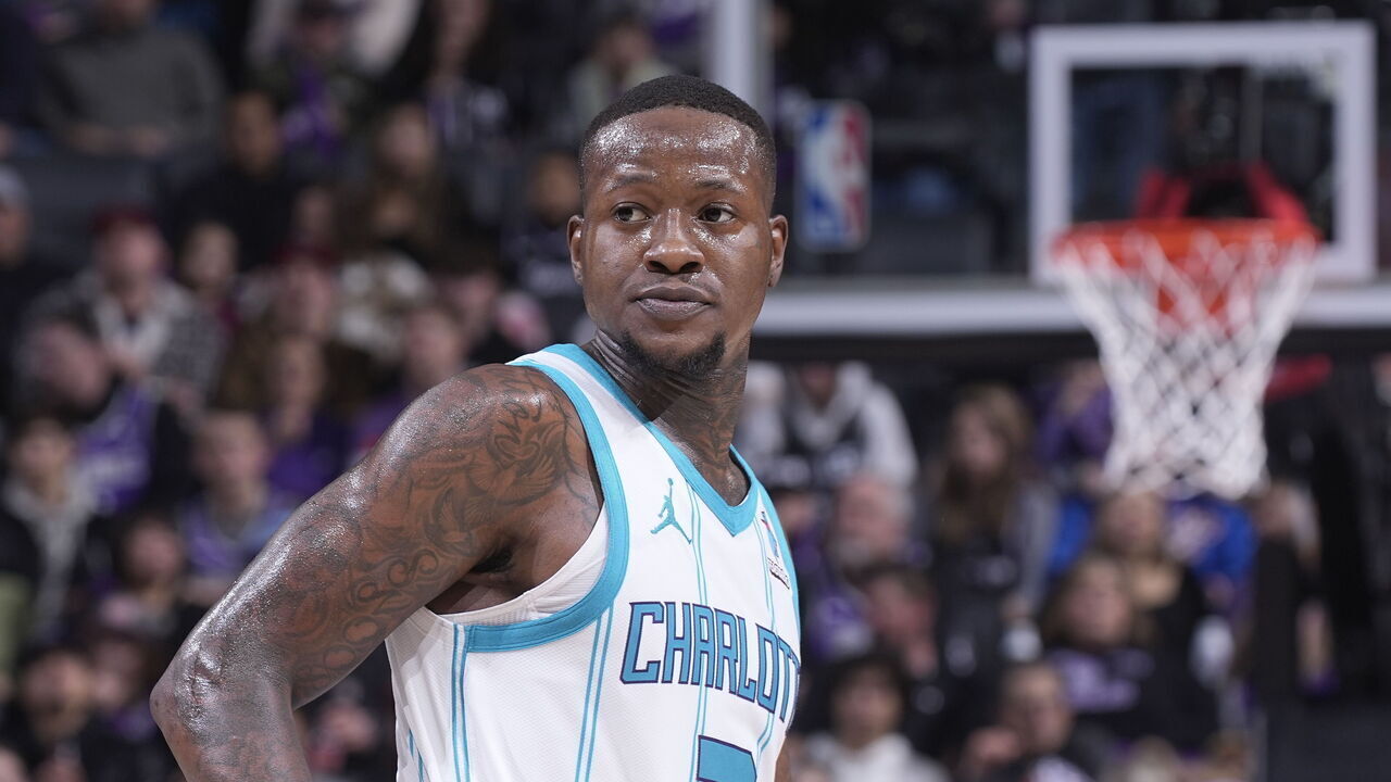 SACRAMENTO, CA - JANUARY 2: Terry Rozier #3 of the Charlotte Hornets looks on during the game against the Sacramento Kings on January 2, 2024 at Golden 1 Center in Sacramento, California. NOTE TO USER: User expressly acknowledges and agrees that, by downloading and or using this photograph, User is consenting to the terms and conditions of the Getty Images Agreement. Mandatory Copyright Notice: Copyright 2024 NBAE