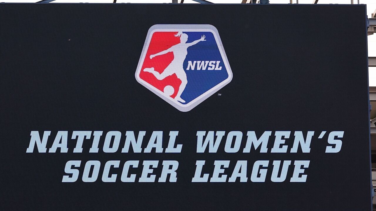 HARRISON, NJ - JUNE 19: A general view of the National Womens Soccer League logo on the scoreboard during the first half of the NWSL soccer game between NJ/NY Gotham FC and San Diego Wave FC on June 19, 2022 at Red Bull Arena in HArrison, NJ.