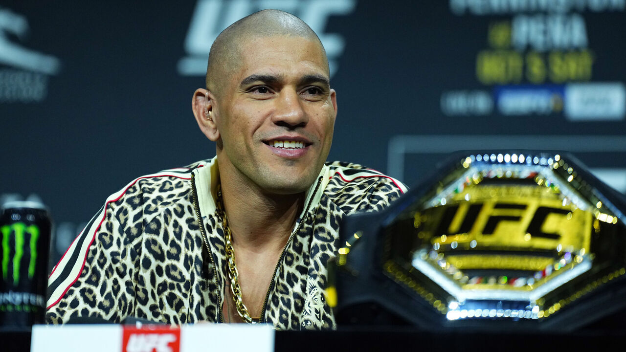 SALT LAKE CITY, UTAH - OCTOBER 03: Alex Pereira of Brazil is seen on stage during the UFC 307 press conference at Salt Palace Convention Center on October 03, 2024 in Salt Lake City, Utah.