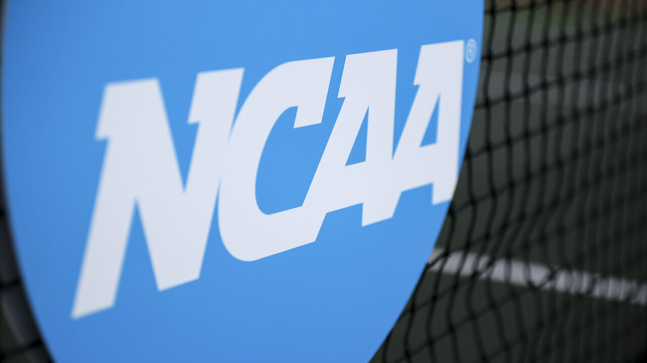 WACO, TEXAS - NOVEMBER 24: The NCAA logo is seen on the net during the Division I Mens Tennis Championship held at The Hurd Tennis Center on November 24, 2024 in Waco, Texas.