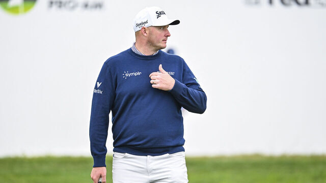 PEBBLE BEACH, CALIFORNIA - JANUARY 31: Sepp Straka of Austria points at himself while determining putting order with his playing partner on the 15th hole green during the second round of the AT&T Pebble Beach Pro-Am at Pebble Beach Golf Links on January 31, 2025 in Pebble Beach, California.
