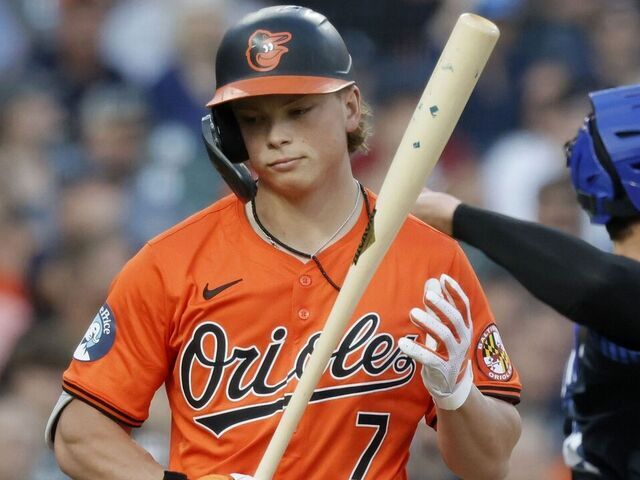 DETROIT, MI - SEPTEMBER 13: Jackson Holliday #7 of the Baltimore Orioles heads for the dugout after being called out on strikes during the third inning of the game against the Detroit Tigers at Comerica Park on September 13, 2024 in Detroit, Michigan.