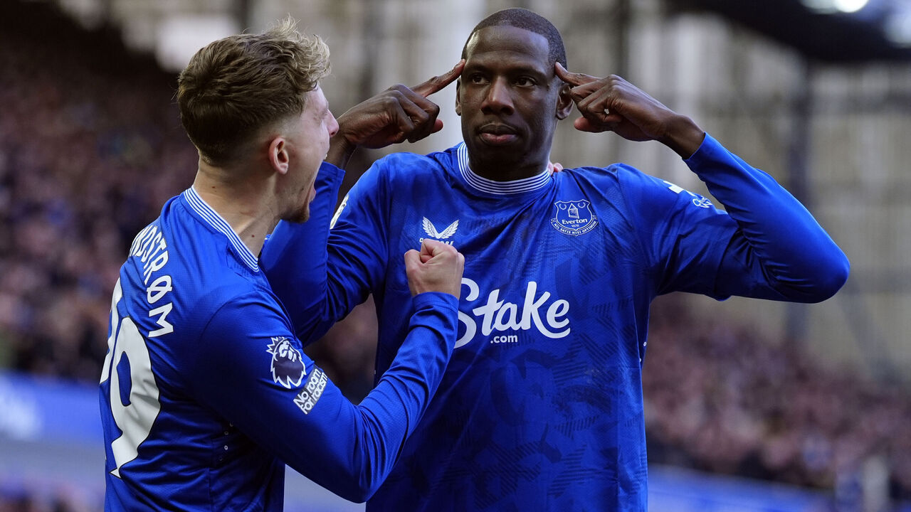 Everton's Abdoulaye Doucoure celebrates scoring the opening goal during the Premier League match at Goodison Park, Liverpool. Picture date: Saturday February 1, 2025.