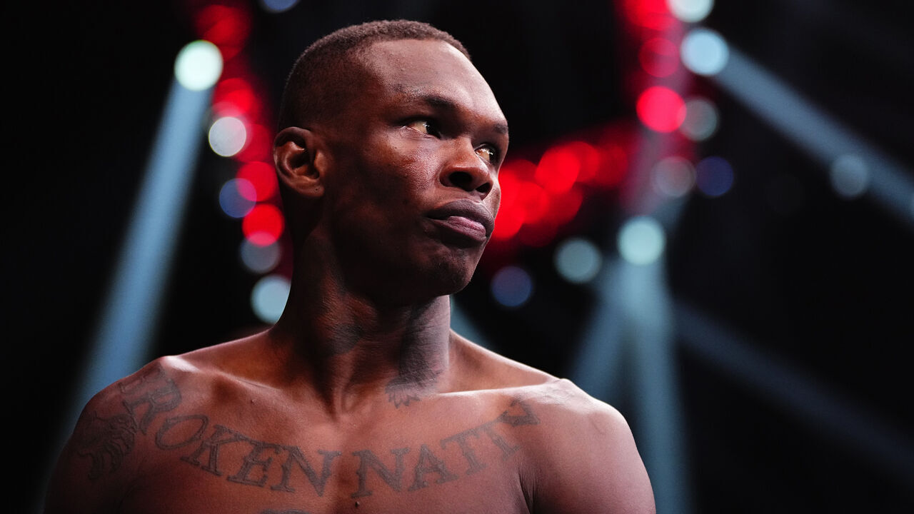 RIYADH, SAUDI ARABIA - FEBRUARY 01: Israel Adesanya of Nigeria prepares to face Nassourdine Imavov of Russia in a middleweight fight during the UFC Fight Night event at anb Arena on February 01, 2025 in Riyadh, Saudi Arabia.