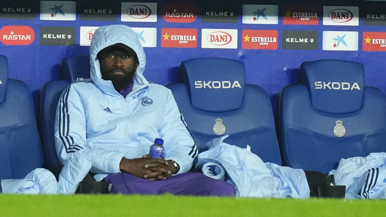 Antonio Rudiger centre-back of Real Madrid and Germany sitting on the bench injured during the LaLiga match between RCD Espanyol de Barcelona and Real Madrid CF at RCDE Stadium on February 1, 2025 in Barcelona, Spain.
