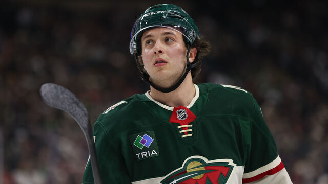 ST. PAUL, MN - DECEMBER 20: Minnesota Wild defenseman Brock Faber (7) looks on during the NHL game between the Utah Hockey Club and Minnesota Wild on December 20th, 2024, at the Xcel Energy Center in St. Paul, MN.