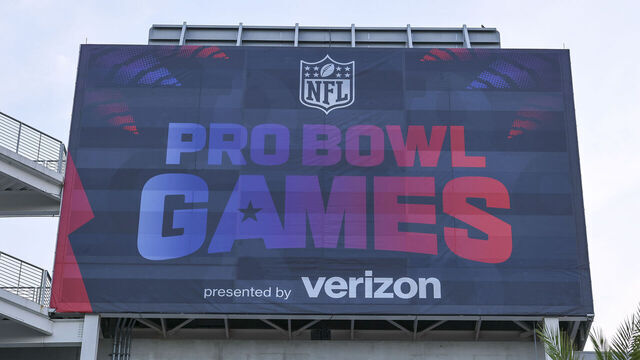 ORLANDO, FLORIDA - JANUARY 30: NFL Pro Bowl Games presented by Verizon signage outside the stadium on January 30, 2025 in Orlando, Florida.