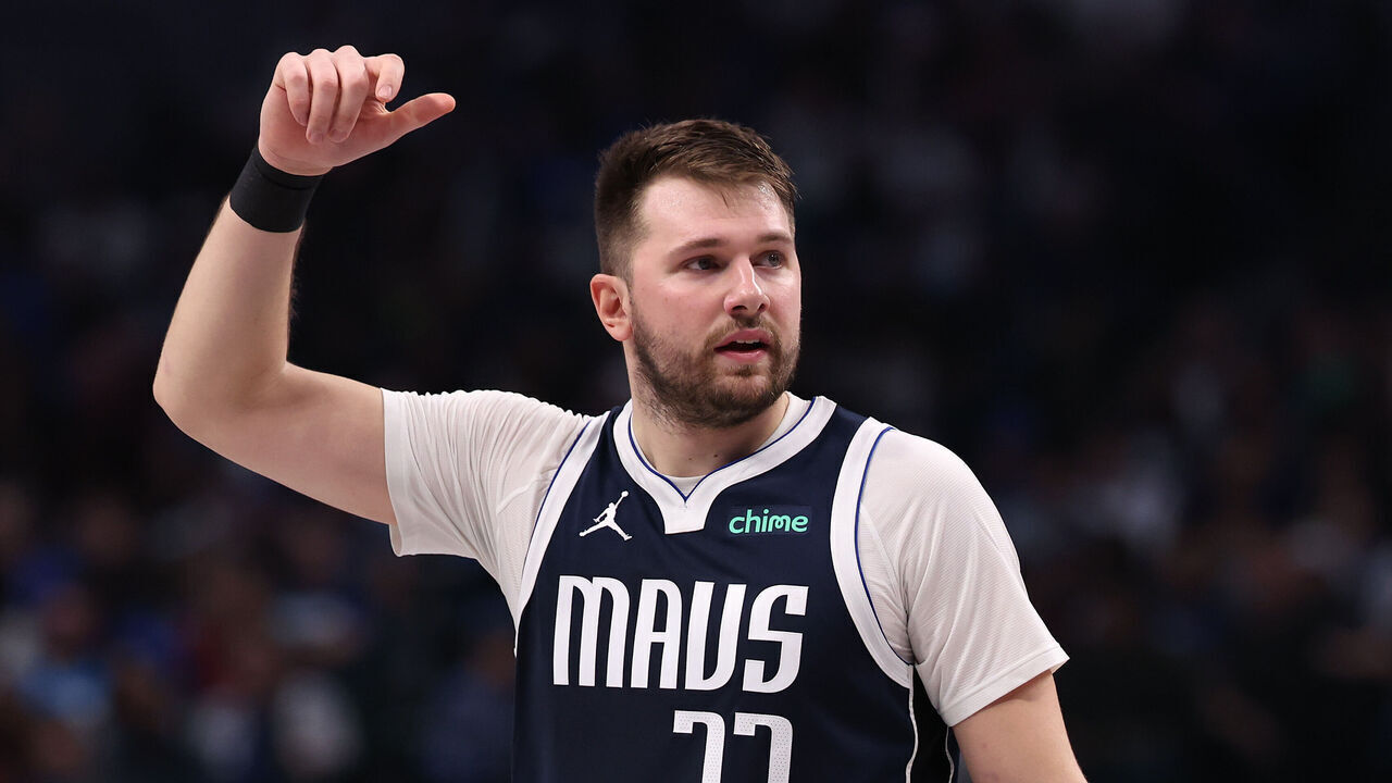 DALLAS, TEXAS - DECEMBER 23: Luka Doncic #77 of the Dallas Mavericks looks on during the first half against the Portland Trail Blazers at American Airlines Center on December 23, 2024 in Dallas, Texas. NOTE TO USER: User expressly acknowledges and agrees that, by downloading and/or using this photograph, user is consenting to the terms and conditions of the Getty Images License Agreement.