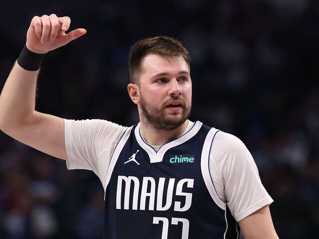 DALLAS, TEXAS - DECEMBER 23: Luka Doncic #77 of the Dallas Mavericks looks on during the first half against the Portland Trail Blazers at American Airlines Center on December 23, 2024 in Dallas, Texas. NOTE TO USER: User expressly acknowledges and agrees that, by downloading and/or using this photograph, user is consenting to the terms and conditions of the Getty Images License Agreement.