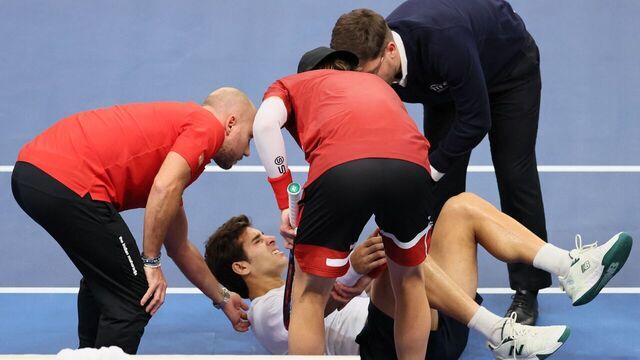 Chilean Cristian Garin and is pictured during a game between Belgian Bergs and Chilean Garin, the fourth match in the Davis Cup qualifiers World Group tennis meeting between Belgium and Chile, , in Hasselt. BELGA PHOTO BENOIT DOPPAGNE