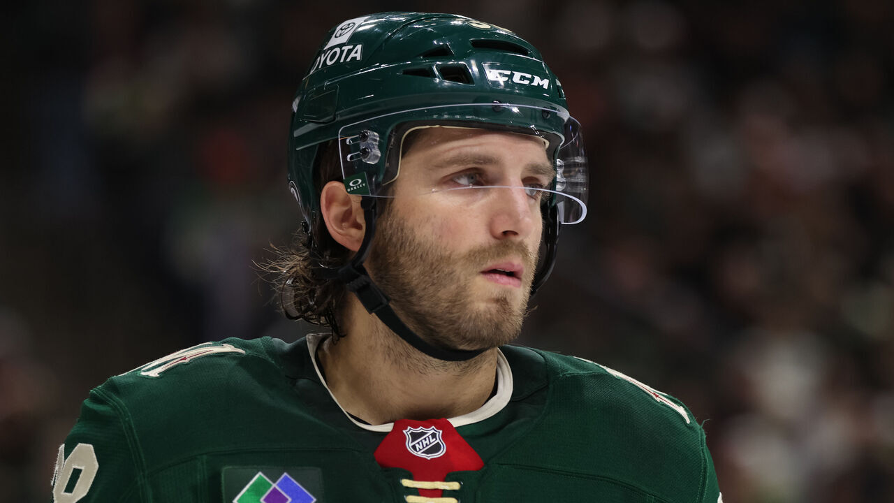 ST. PAUL, MN - DECEMBER 20: Minnesota Wild right wing Ryan Hartman (38) looks on during the NHL game between the Utah Hockey Club and Minnesota Wild on December 20th, 2024, at the Xcel Energy Center in St. Paul, MN.