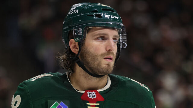 ST. PAUL, MN - DECEMBER 20: Minnesota Wild right wing Ryan Hartman (38) looks on during the NHL game between the Utah Hockey Club and Minnesota Wild on December 20th, 2024, at the Xcel Energy Center in St. Paul, MN.