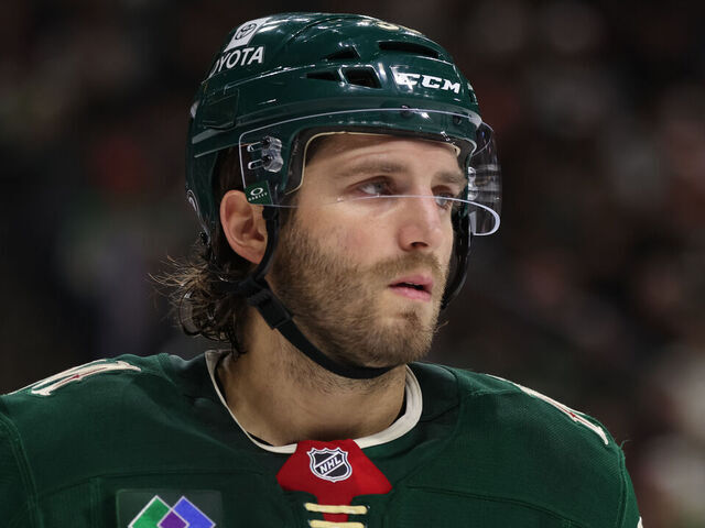 ST. PAUL, MN - DECEMBER 20: Minnesota Wild right wing Ryan Hartman (38) looks on during the NHL game between the Utah Hockey Club and Minnesota Wild on December 20th, 2024, at the Xcel Energy Center in St. Paul, MN.