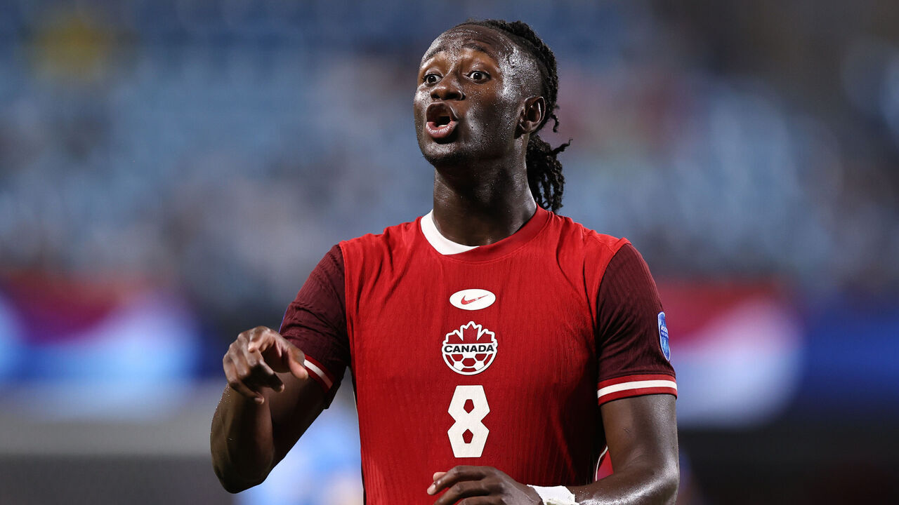 CHARLOTTE, NORTH CAROLINA - JULY 13: Ismael Kone of Canada reacts during the CONMEBOL Copa America 2024 third place match between Uruguay and Canada at Bank of America Stadium on July 13, 2024 in Charlotte, North Carolina.