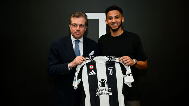 TURIN, ITALY - FEBRUARY 2: Juventus New Signing Lloyd Kelly with Cristiano Giuntoli at Juventus training center on February 2, 2025 in Turin, Italy.