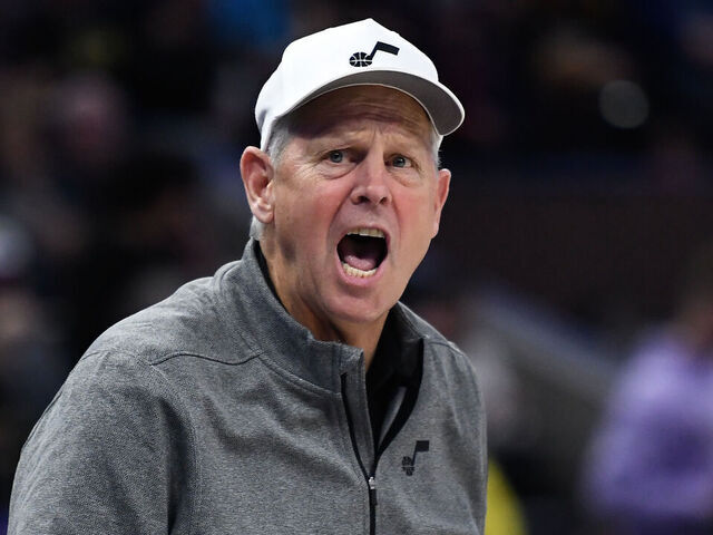 SALT LAKE CITY, UTAH - MARCH 27: Utah Jazz CEO Danny Ainge reacts to a play during the second half of a game against the Phoenix Suns at Vivint Arena on March 27, 2023 in Salt Lake City, Utah.