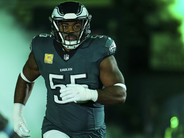 PHILADELPHIA, PA - NOVEMBER 14: Brandon Graham #55 of the Philadelphia Eagles runs out of the tunnel prior to an NFL football game against the Washington Commanders at Lincoln Financial Field on November 14, 2024 in Philadelphia, Pennsylvania.