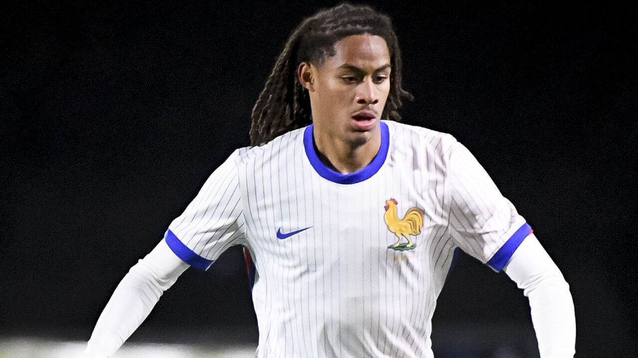 STIRLING, SCOTLAND - NOVEMBER 19: Amougou Mathis of France during gameplay at the UEFA U19 EURO Qualifying match between Scotland and France at Forthbank Stadium on November 19, 2024 in Stirling, Scotland.