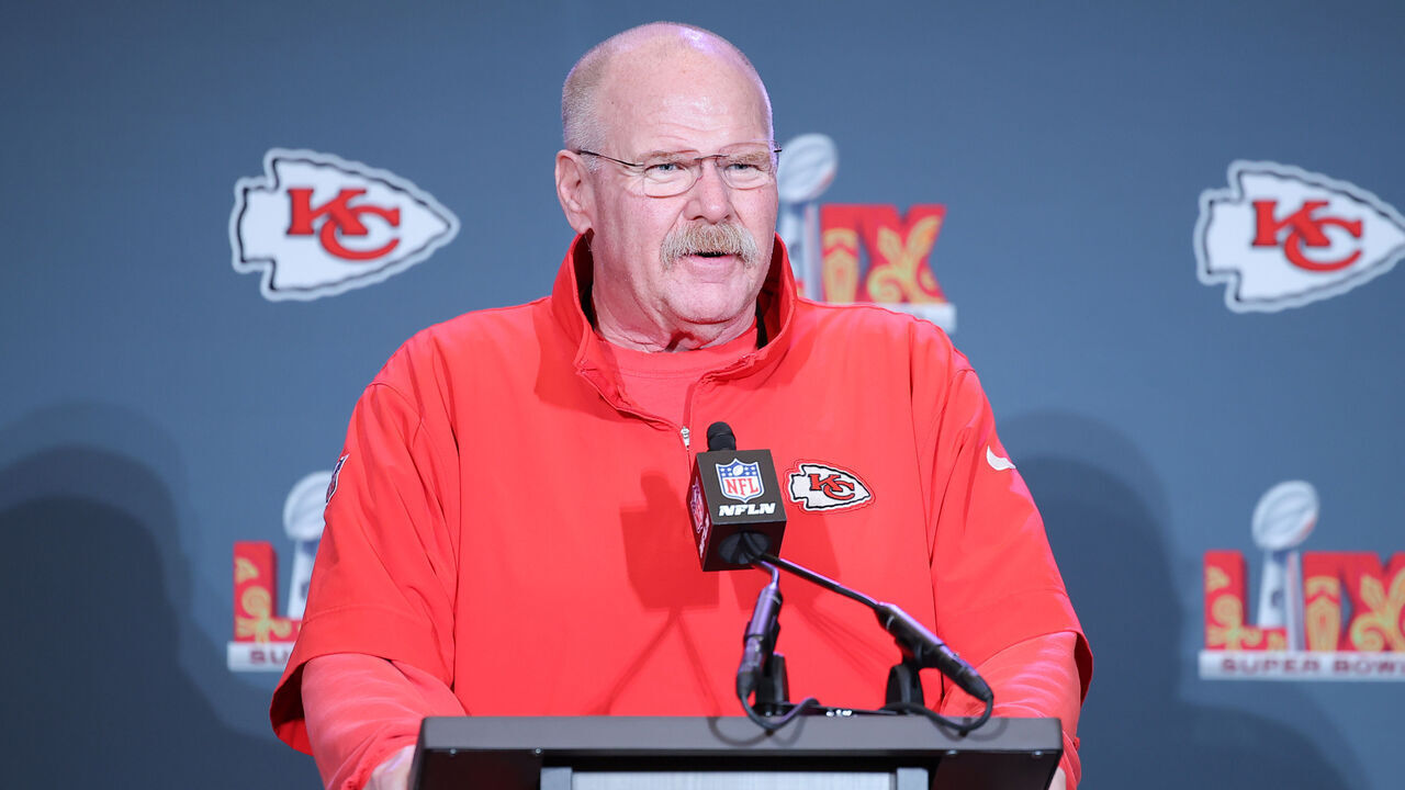 NEW ORLEANS, LOUISIANA - FEBRUARY 04: Head coach Andy Reid of the Kansas City Chiefs speaks during a news conference at New Orleans Marriott on February 04, 2025 in New Orleans, Louisiana.