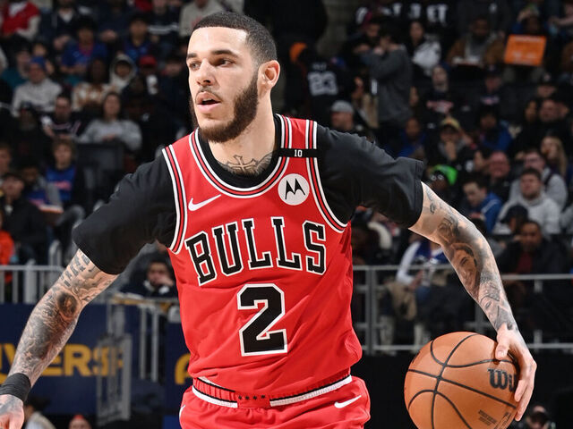 DETROIT, MI - FEBRUARY 2: Lonzo Ball #2 of the Chicago Bulls looks to pass the ball during the game against the Detroit Pistons on February 2, 2025 at Little Caesars Arena in Detroit, Michigan. NOTE TO USER: User expressly acknowledges and agrees that, by downloading and/or using this photograph, User is consenting to the terms and conditions of the Getty Images License Agreement. Mandatory Copyright Notice: Copyright 2025 NBAE