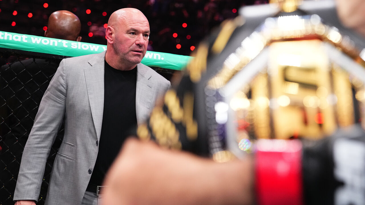 INGLEWOOD, CALIFORNIA - JANUARY 18: UFC CEO Dana White looks on during the UFC 311 event at Intuit Dome on January 18, 2025 in Inglewood, California.