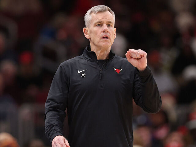 CHICAGO, ILLINOIS - JANUARY 25: Head coach Billy Donovan of the Chicago Bulls looks on against the Philadelphia 76ers during the first half at the United Center on January 25, 2025 in Chicago, Illinois.