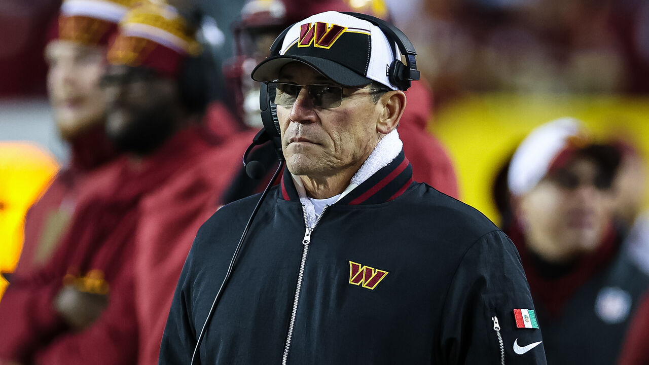 LANDOVER, MD - JANUARY 07: Head coach Ron Rivera of the Washington Commanders looks on against the Dallas Cowboys during the second half of the game at FedExField on January 7, 2024 in Landover, Maryland.