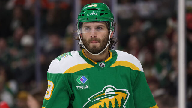 ST. PAUL, MN - DECEMBER 14: Minnesota Wild right wing Ryan Hartman (38) looks on during the NHL game between the Philadelphia Flyers and Minnesota Wild on December 14th, 2024, at the Xcel Energy Center in St. Paul, MN.