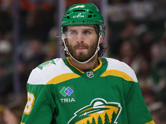 ST. PAUL, MN - DECEMBER 14: Minnesota Wild right wing Ryan Hartman (38) looks on during the NHL game between the Philadelphia Flyers and Minnesota Wild on December 14th, 2024, at the Xcel Energy Center in St. Paul, MN.