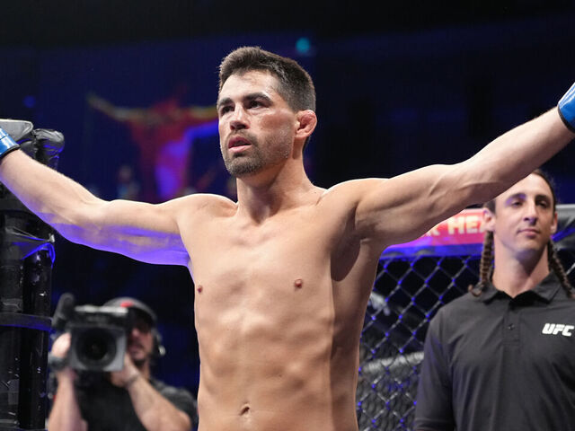 SAN DIEGO, CALIFORNIA - AUGUST 13: Dominick Cruz prepares to fight Marlon Vera of Ecuador in a bantamweight fight during the UFC Fight Night event at Pechanga Arena on August 13, 2022 in San Diego, California.