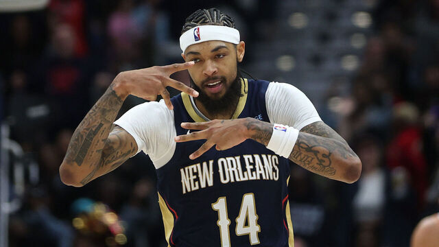 NEW ORLEANS, LOUISIANA - DECEMBER 05: Brandon Ingram #14 of the New Orleans Pelicans reacts during the game against the Phoenix Suns at Smoothie King Center on December 05, 2024 in New Orleans, Louisiana.
