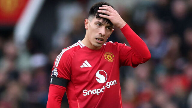 MANCHESTER, ENGLAND - FEBRUARY 02: Lisandro Martinez of Manchester United looks on during the Premier League match between Manchester United FC and Crystal Palace FC at Old Trafford on February 02, 2025 in Manchester, England.