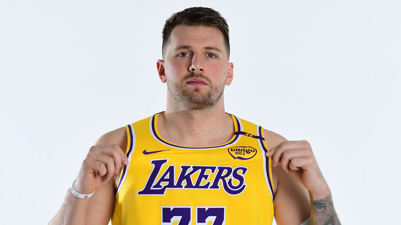 EL SEGUNDO, CA - FEBRUARY 5: Luka Doncic #77 of the Los Angeles Lakers poses for a portrait on February 5, 2025 at UCLA Health Training Center in El Segundo, California. Mandatory Copyright Notice: Copyright 2025 NBAE