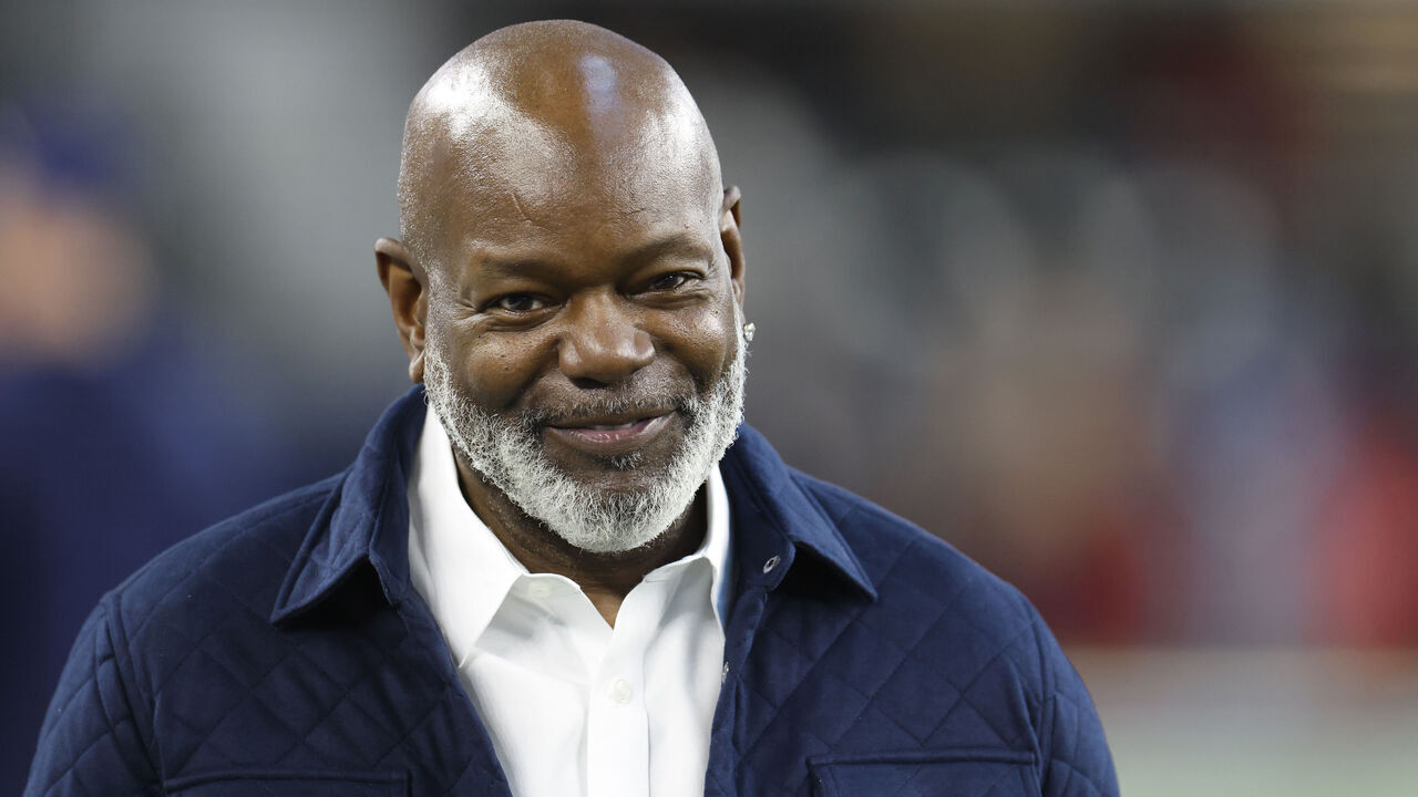 ARLINGTON, TEXAS - DECEMBER 22: Former Dallas Cowboys player Emmitt Smith looks on prior to a game against the Tampa Bay Buccaneers at AT&T Stadium on December 22, 2024 in Arlington, Texas.