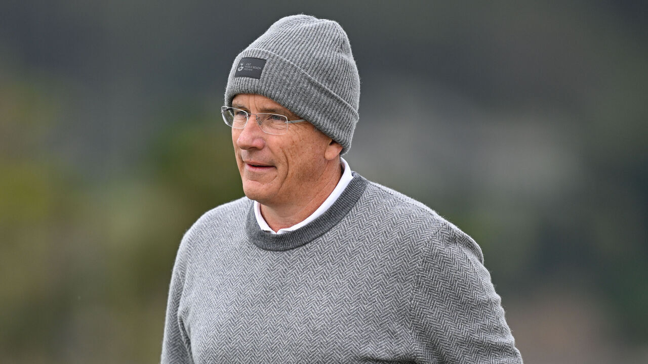 PEBBLE BEACH, CALIFORNIA - JANUARY 31: Jay Monahan, PGA TOUR Commissioner, plays the fourth hole, PB course, during the second round of AT&T Pebble Beach Pro-Am at Pebble Beach Golf Links on January 31, 2025 in Pebble Beach, California.