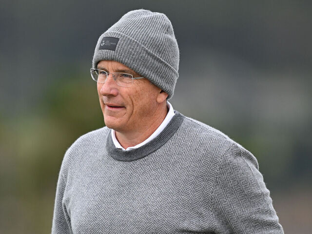 PEBBLE BEACH, CALIFORNIA - JANUARY 31: Jay Monahan, PGA TOUR Commissioner, plays the fourth hole, PB course, during the second round of AT&T Pebble Beach Pro-Am at Pebble Beach Golf Links on January 31, 2025 in Pebble Beach, California.
