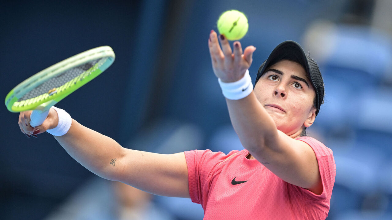 Canada's Bianca Andreescu serves against Britain's Katie Boulter during their women's singles quarter-final match on day five of the Pan Pacific Open tennis tournament in Tokyo on October 25, 2024.