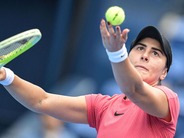 Canada's Bianca Andreescu serves against Britain's Katie Boulter during their women's singles quarter-final match on day five of the Pan Pacific Open tennis tournament in Tokyo on October 25, 2024.