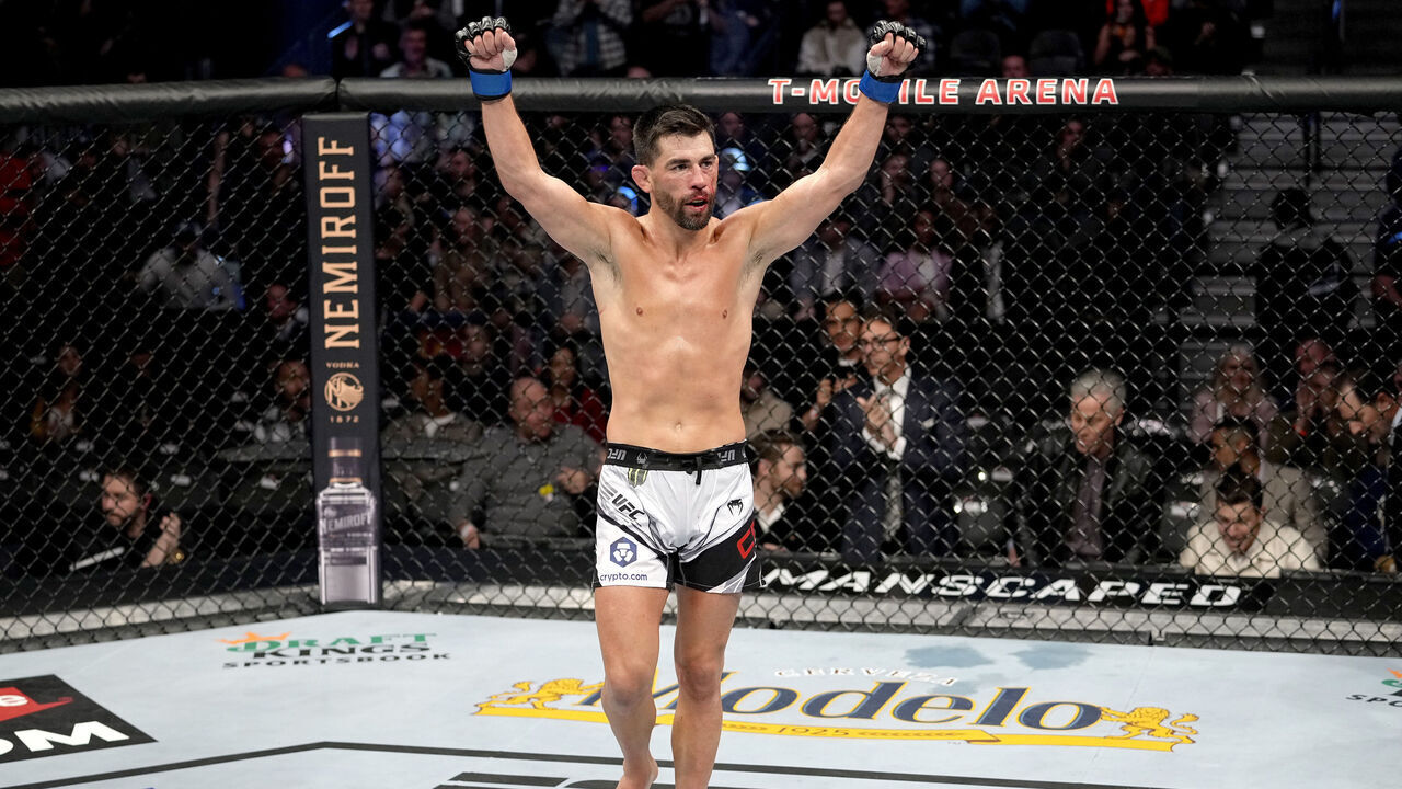 LAS VEGAS, NEVADA - DECEMBER 11: Dominick Cruz reacts after his bantamweight bout against Pedro Munhoz of Brazil during the UFC 269 on December 11, 2021 in Las Vegas, Nevada.