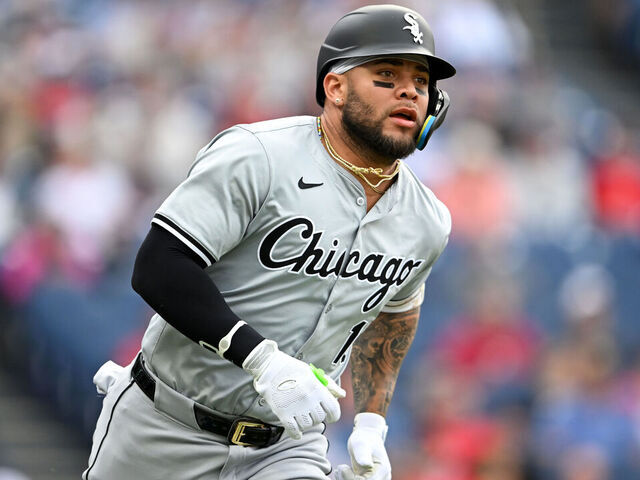 CLEVELAND, OHIO - APRIL 09, 2024: Yoán Moncada #10 of the Chicago White Sox runs out a single during the first inning against the Cleveland Guardians at Progressive Field on April 9, 2024 in Cleveland, Ohio.