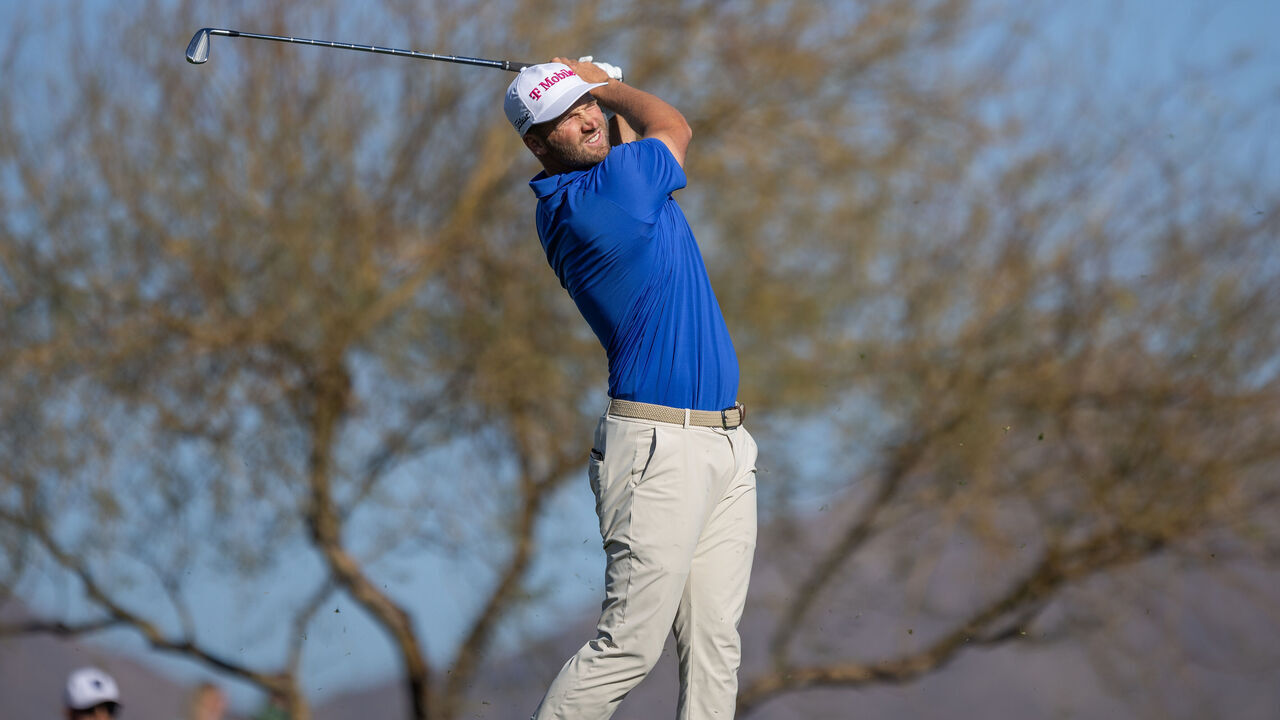 SCOTTSDALE, ARIZONA - FEBRUARY 6: Wyndham Clark tees off on hole number 12 during the first round of the WM Phoenix Open 2025 at TPC Scottsdale on February 6, 2025 in Scottsdale, Arizona.