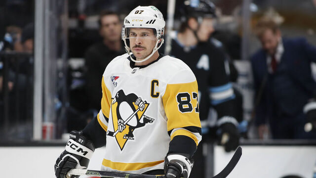 SALT LAKE CITY UT - JANUARY 29: Sidney Crosby #87 of the Pittsburgh Penguins skates to the a faceoff against the Utah Hockey Club during the first period of their game at the Delta Center on January 29, 2025 in Salt Lake City, Utah.