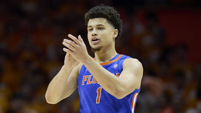KNOXVILLE, TENNESSEE - FEBRUARY 01: Walter Clayton Jr. #1 of the Florida Gators reacts to a play during the first half against the Tennessee Volunteers at Thompson-Boling Arena on February 01, 2025 in Knoxville, Tennessee.