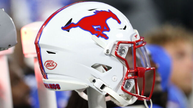 CHARLOTTE, NC - DECEMBER 07: SMU helmet during the ACC championship football game between the SMU Mustangs and the Clemson Tigers on December 7, 2024 at Bank of America Stadium in Charlotte N.C.