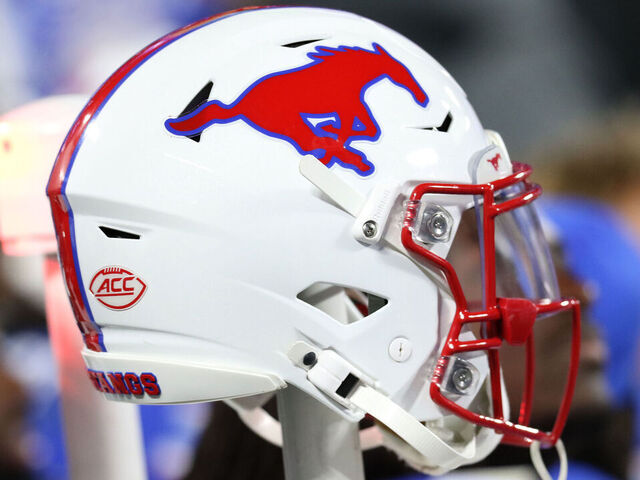 CHARLOTTE, NC - DECEMBER 07: SMU helmet during the ACC championship football game between the SMU Mustangs and the Clemson Tigers on December 7, 2024 at Bank of America Stadium in Charlotte N.C.